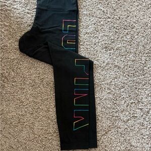 PINK Victoria's Secret Black Leggings with Multicolor Lettering